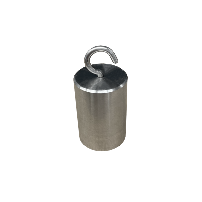Stainless steel cylindrical mass 10kg with hook. Incl. certificate. Zwiebel.