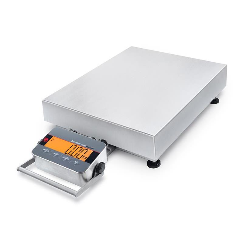 Bench scale Ohaus Defender 3000, 300kg/100g, 650x500 mm. Washdown, stainless steel IP66. Verified.