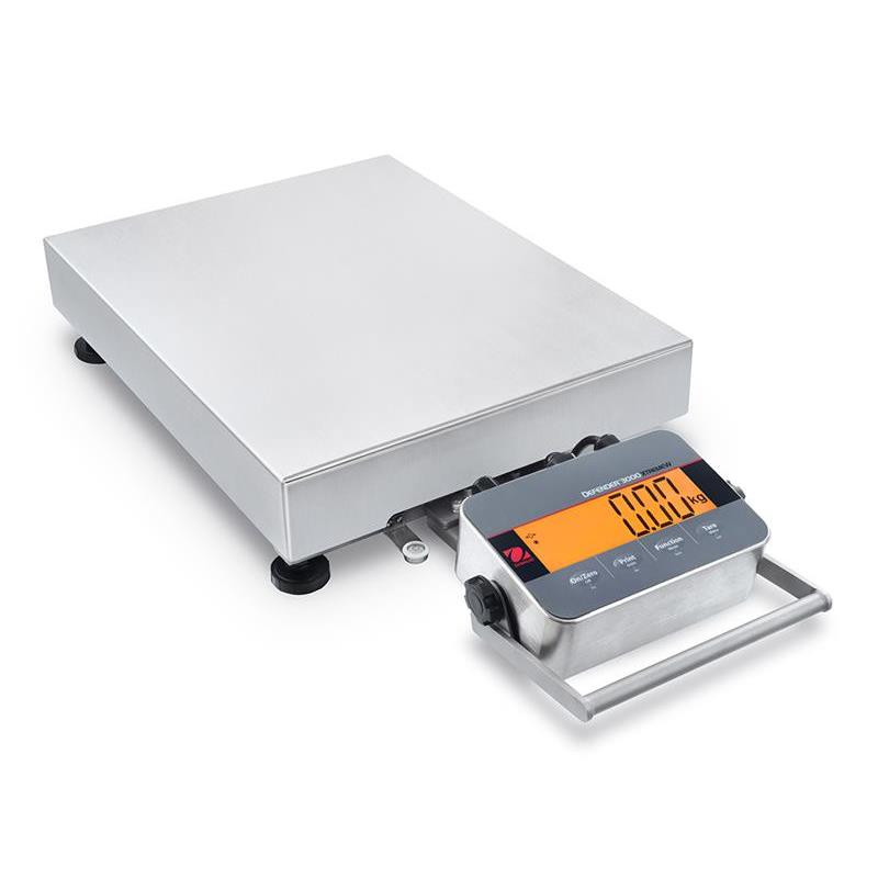 Bench scale Ohaus Defender 3000, 60kg/20g, 420x550 mm. Washdown, stainless steel IP66. Verified.